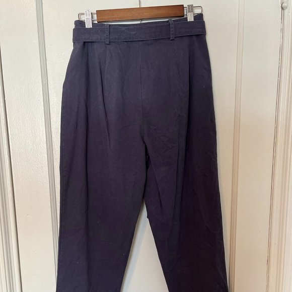 Belted High Rise Trousers, Straight-Leg, Navy Blue, US M - Picture 2 of 3